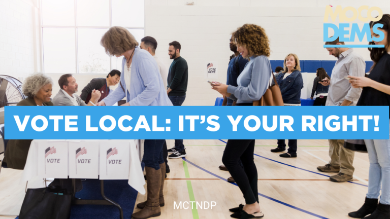 A group of diverse people standing in line to vote in a local election